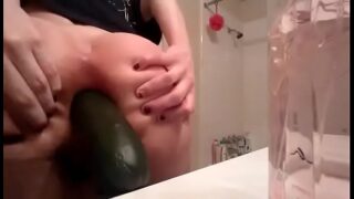 Young blonde gf fists herself and puts a cucumber in ass 77 sec