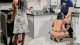 Follo a mi Cuñada en la Cocina y mi Esposa se hace la Loca pero le Gusta ver como Follo a su Hermana Cartoon Hentai