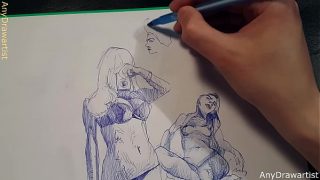 How to draw with a ballpoint pen , speedpaint , quick sketch erotic art