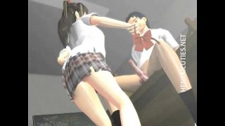 Sexy 3D hentai babe eat two dicks